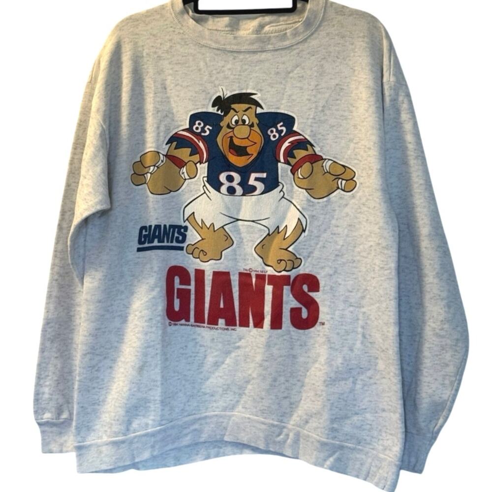 Vintage 90s New York Giants Fred Flintstone 1994 Double Sided Crewneck Adult L